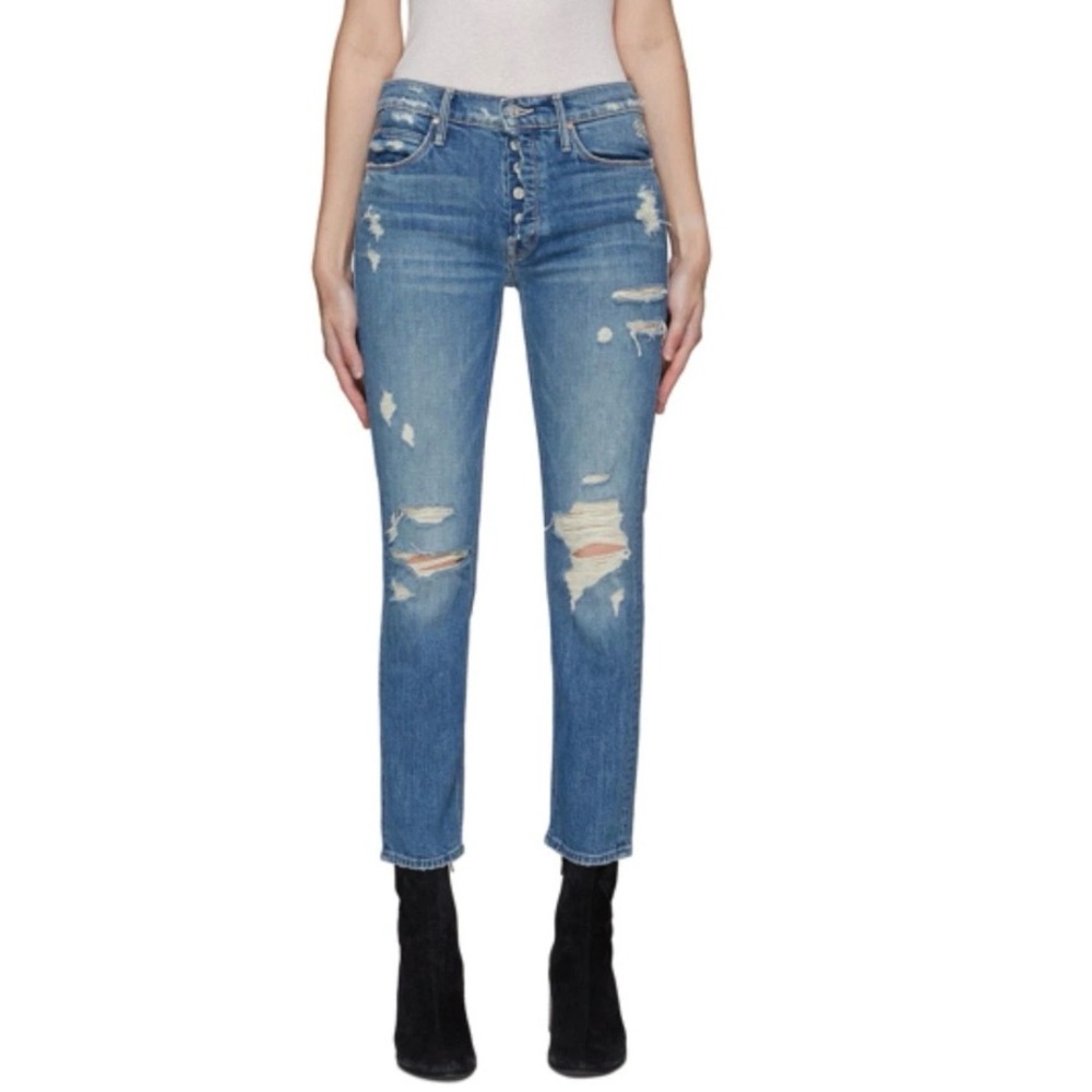 MOTHER Mid Rise Fly Cut Dazzler Ankle Jeans Destroyed Walking On Stones Size 26